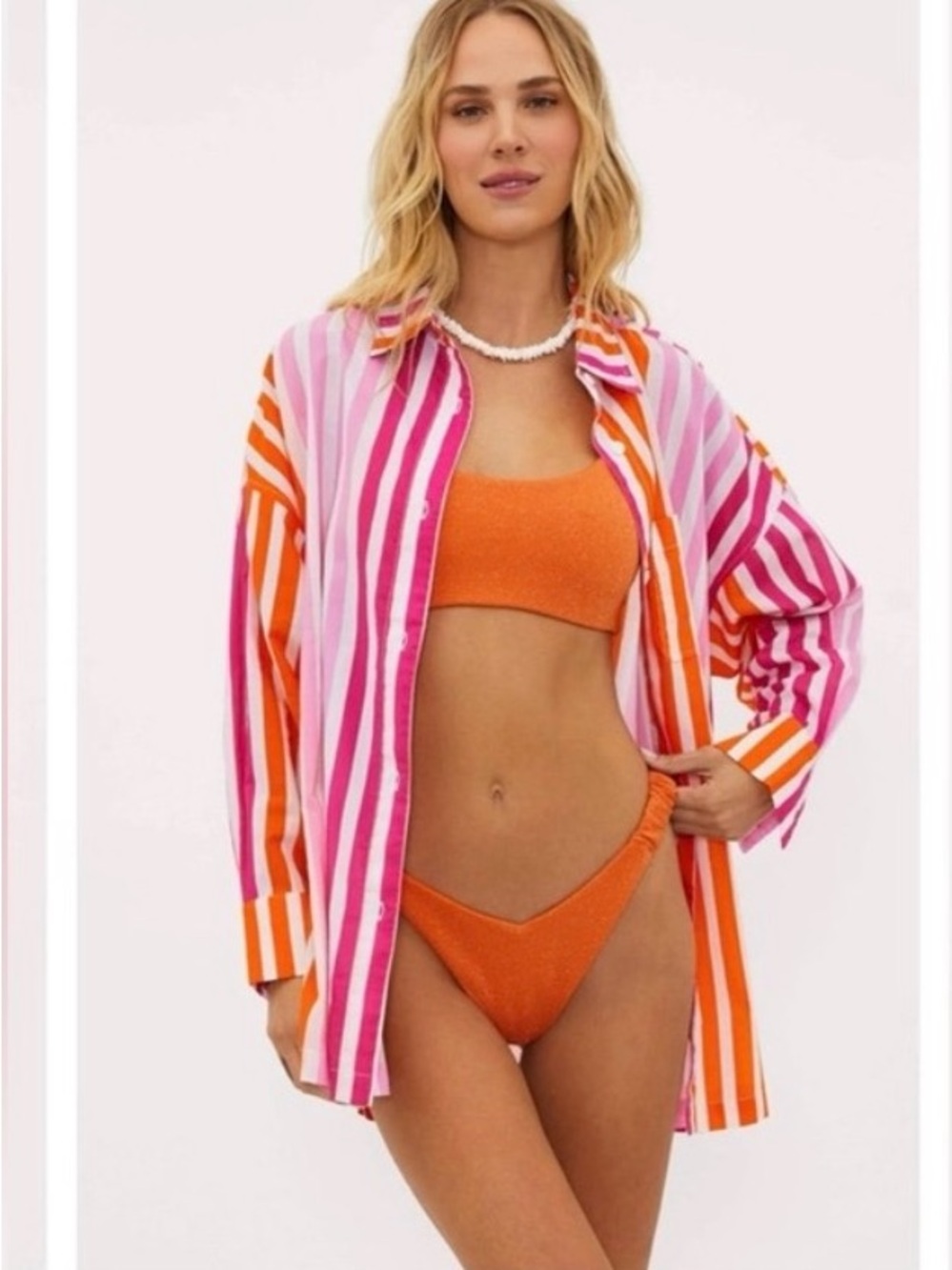 Beach Riot Alexa coverup button down long sleeve pink/orange stripe Size S/M